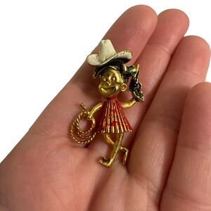 Vintage 1970s Cowgirl Pin Brooch with Lasso